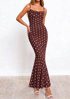 PRETTYGARDEN Womens Summer Dresses Polka Dot Spaghetti Strap Cowl Neck Bodycon Wedding Cocktail Mermaid Maxi Dress