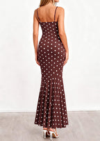 PRETTYGARDEN Womens Summer Dresses Polka Dot Spaghetti Strap Cowl Neck Bodycon Wedding Cocktail Mermaid Maxi Dress