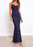 PRETTYGARDEN Womens Summer Dresses Polka Dot Spaghetti Strap Cowl Neck Bodycon Wedding Cocktail Mermaid Maxi Dress