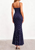 PRETTYGARDEN Womens Summer Dresses Polka Dot Spaghetti Strap Cowl Neck Bodycon Wedding Cocktail Mermaid Maxi Dress