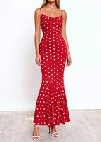 PRETTYGARDEN Womens Summer Dresses Polka Dot Spaghetti Strap Cowl Neck Bodycon Wedding Cocktail Mermaid Maxi Dress