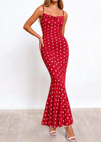 PRETTYGARDEN Womens Summer Dresses Polka Dot Spaghetti Strap Cowl Neck Bodycon Wedding Cocktail Mermaid Maxi Dress
