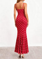 PRETTYGARDEN Womens Summer Dresses Polka Dot Spaghetti Strap Cowl Neck Bodycon Wedding Cocktail Mermaid Maxi Dress