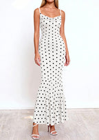 PRETTYGARDEN Womens Summer Dresses Polka Dot Spaghetti Strap Cowl Neck Bodycon Wedding Cocktail Mermaid Maxi Dress