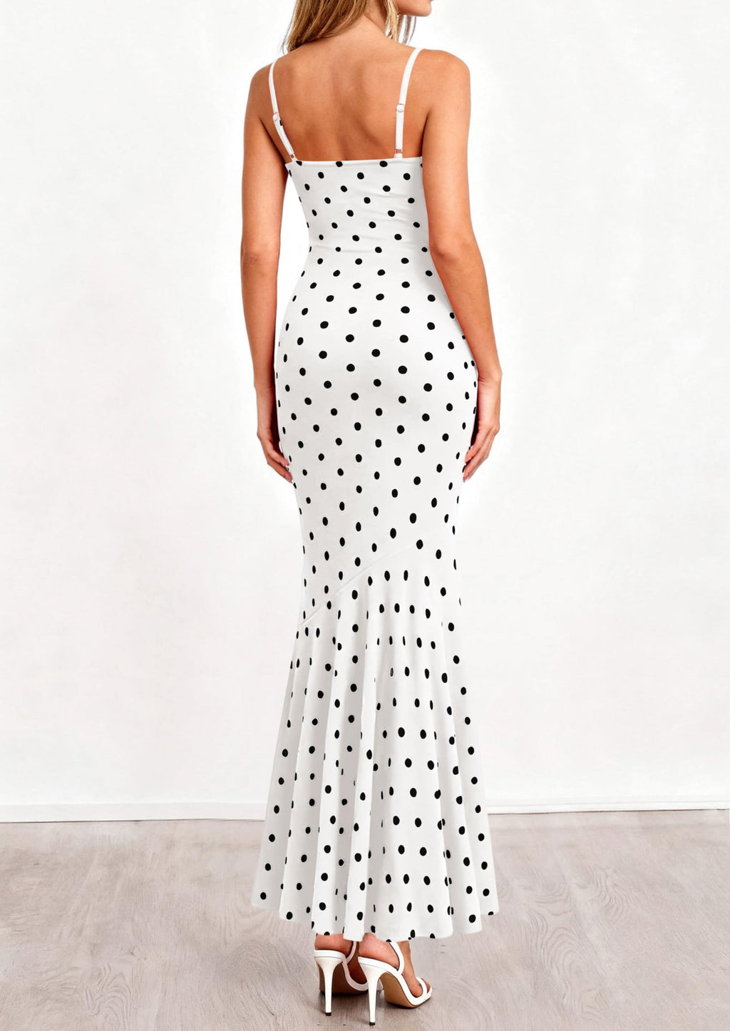 PRETTYGARDEN Womens Summer Dresses Polka Dot Spaghetti Strap Cowl Neck Bodycon Wedding Cocktail Mermaid Maxi Dress