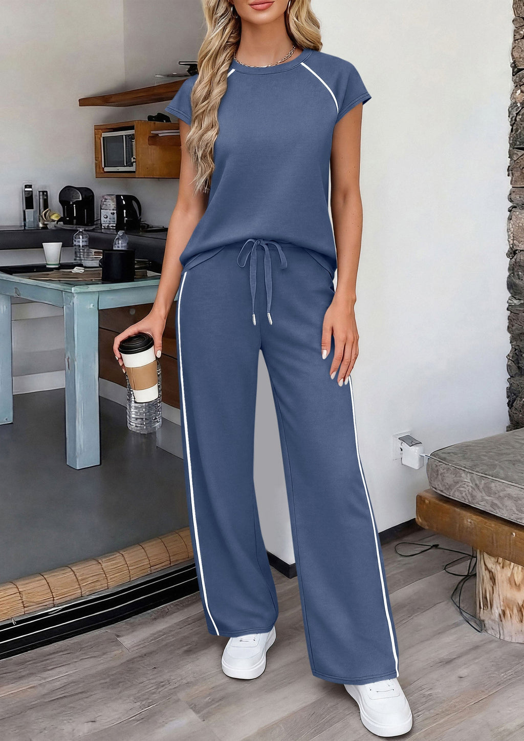 PRETTYGARDEN Women's 2 Piece Lounge Sets Summer Cap Sleeve Tops Wide Leg Pants Travel Outfits Matching Fashion Clothing