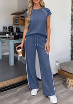 PRETTYGARDEN Women's 2 Piece Lounge Sets Summer Cap Sleeve Tops Wide Leg Pants Travel Outfits Matching Fashion Clothing