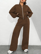 Zip-up Collarless‌ Cardigan Pants Set