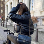 PU leather quilted jacket for women