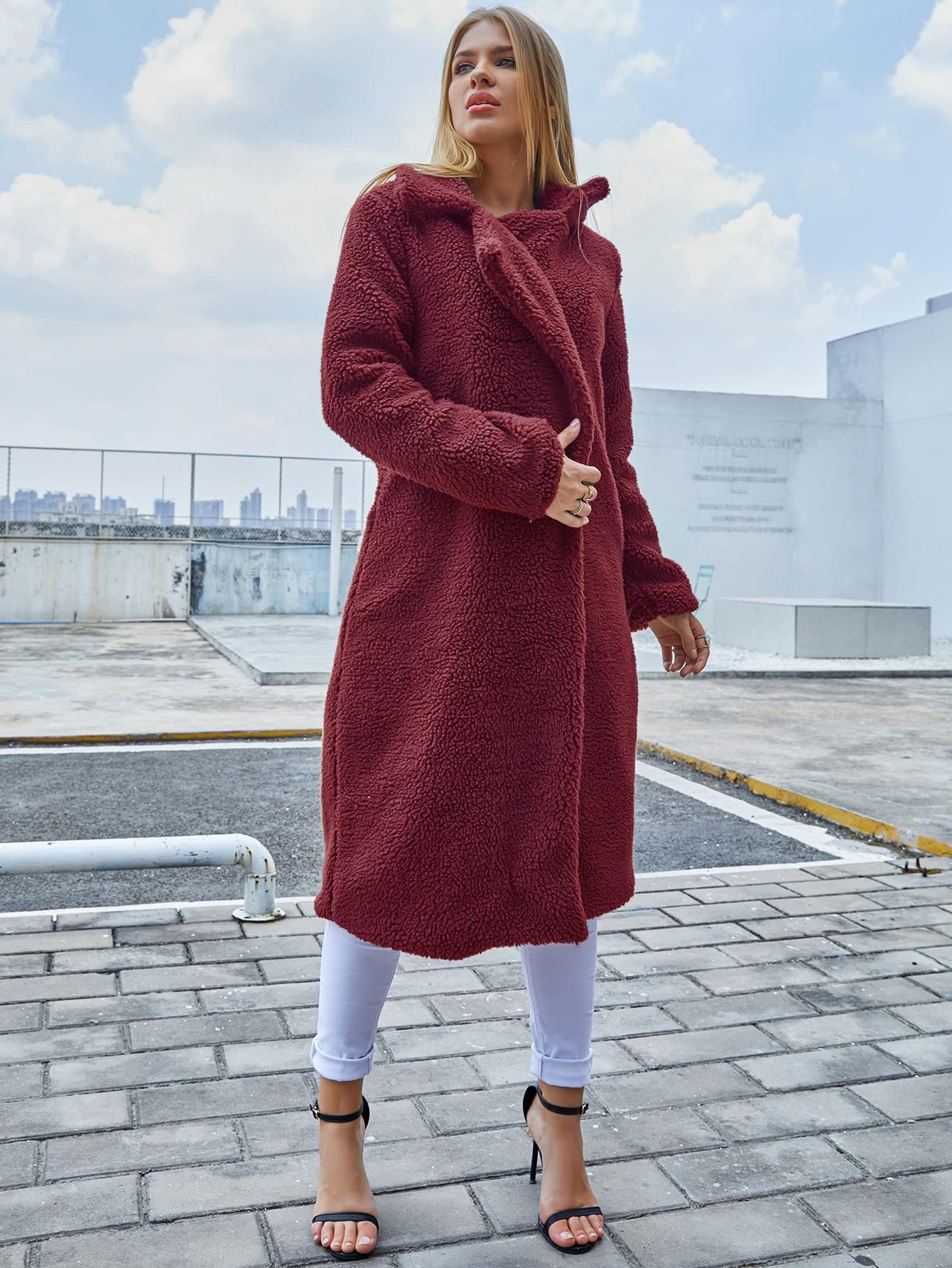 RAOGE Jackets for Women Jackets - Single Button Teddy Midi Coat