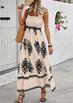 PRETTYGARDEN Womens Summer Boho Maxi Dress Casual Sleeveless Square Neck Floral Aline Smocked Beach Dresses with Pockets