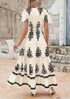 PRETTYGARDEN Womens Casual V Neck Boho Maxi Dress Flowy Aline Bell Sleeve Tiered Floral Dresses with Pocket
