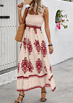 PRETTYGARDEN Womens Summer Boho Maxi Dress Casual Sleeveless Square Neck Floral Aline Smocked Beach Dresses with Pockets