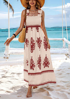 PRETTYGARDEN Womens Summer Boho Maxi Dress Casual Sleeveless Square Neck Floral Aline Smocked Beach Dresses with Pockets