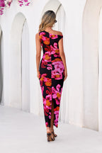 PRETTYGARDEN Women Summer One Shoulder Sleeveless Floral Maxi Dress Bodycon Ruched Mesh Formal Cocktail Wedding Guest Dresses