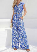 PRETTYGARDEN 2 Piece Sets For Women Summer Striped Button Down Tie Front Crop Tops Wide Leg Pants Floral Lounge Set
