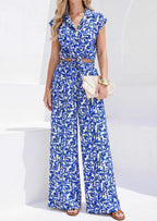 PRETTYGARDEN 2 Piece Sets For Women Summer Striped Button Down Tie Front Crop Tops Wide Leg Pants Floral Lounge Set