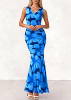 PRETTYGARDEN Women's Summer Cowl Neck Floral Maxi Dress Sleeveless Bodycon Beach Vacation Long Party Wedding Guest Dresses