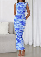 PRETTYGARDEN Women's Summer Maxi Floral Dresses Ruched Bodycon Sleeveless Mesh Formal Wedding Guest Cocktail Split Long Dress