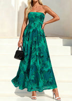 PRETTYGARDEN Womens Boho Maxi Dress Summer Floral Tube Strapless Spring Wedding Guest Cocktail Long Dresses
