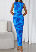 PRETTYGARDEN Women's Summer Maxi Floral Dresses Ruched Bodycon Sleeveless Mesh Formal Wedding Guest Cocktail Split Long Dress