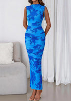 PRETTYGARDEN Women's Summer Maxi Floral Dresses Ruched Bodycon Sleeveless Mesh Formal Wedding Guest Cocktail Split Long Dress