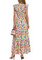 PRETTYGARDEN Womens Summer Maxi Dresses Casual V Neck Ruffle Sleeve Wrap V Neck Floral A Line Flowy Beach Boho Dress