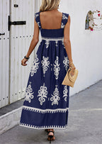 PRETTYGARDEN Womens Summer Boho Maxi Dress Casual Sleeveless Square Neck Floral Aline Smocked Beach Dresses with Pockets
