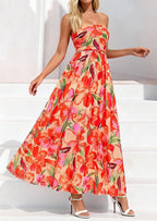 PRETTYGARDEN Womens Boho Maxi Dress Summer Floral Tube Strapless Spring Wedding Guest Cocktail Long Dresses