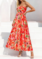 PRETTYGARDEN Womens Boho Maxi Dress Summer Floral Tube Strapless Spring Wedding Guest Cocktail Long Dresses