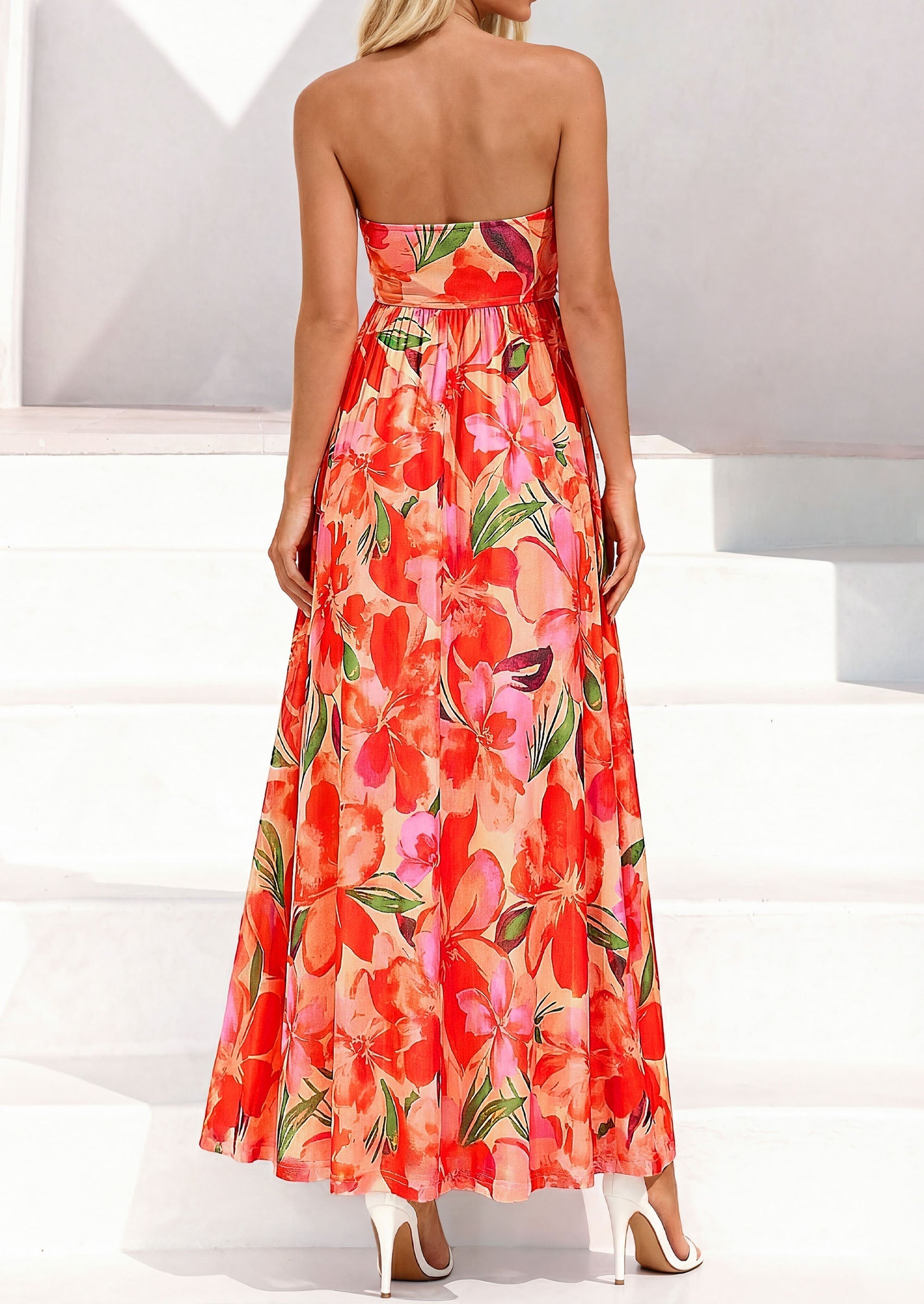 PRETTYGARDEN Womens Boho Maxi Dress Summer Floral Tube Strapless Spring Wedding Guest Cocktail Long Dresses