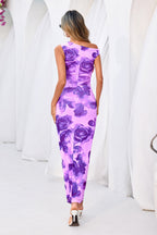 PRETTYGARDEN Women Summer One Shoulder Sleeveless Floral Maxi Dress Bodycon Ruched Mesh Formal Cocktail Wedding Guest Dresses
