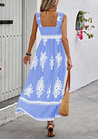 PRETTYGARDEN Womens Summer Boho Maxi Dress Casual Sleeveless Square Neck Floral Aline Smocked Beach Dresses with Pockets