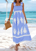 PRETTYGARDEN Womens Summer Boho Maxi Dress Casual Sleeveless Square Neck Floral Aline Smocked Beach Dresses with Pockets