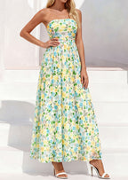 PRETTYGARDEN Womens Boho Maxi Dress Summer Floral Tube Strapless Spring Wedding Guest Cocktail Long Dresses