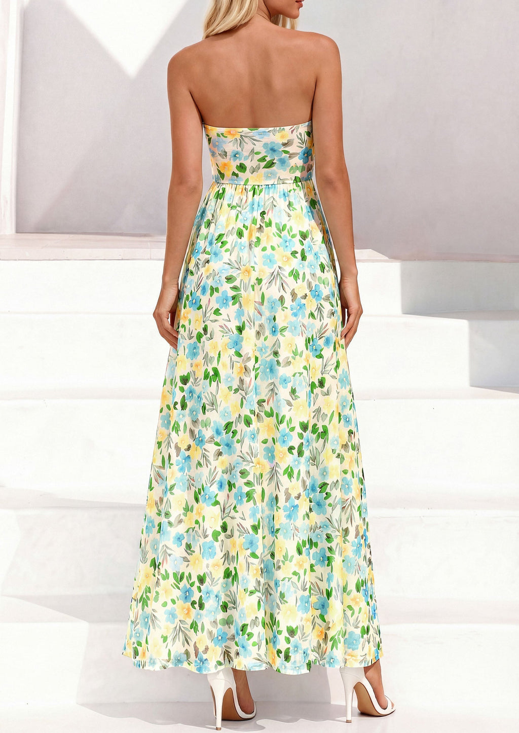 PRETTYGARDEN Womens Boho Maxi Dress Summer Floral Tube Strapless Spring Wedding Guest Cocktail Long Dresses