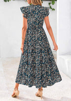 PRETTYGARDEN Women's Summer Floral Midi Dress Cap Sleeve V Neck Ruffle Long Flowy Boho Casual Beach Vacation Dresses