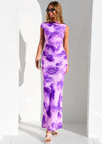 PRETTYGARDEN Women Summer One Shoulder Sleeveless Floral Maxi Dress Bodycon Ruched Mesh Formal Cocktail Wedding Guest Dresses
