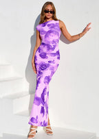 PRETTYGARDEN Women Summer One Shoulder Sleeveless Floral Maxi Dress Bodycon Ruched Mesh Formal Cocktail Wedding Guest Dresses