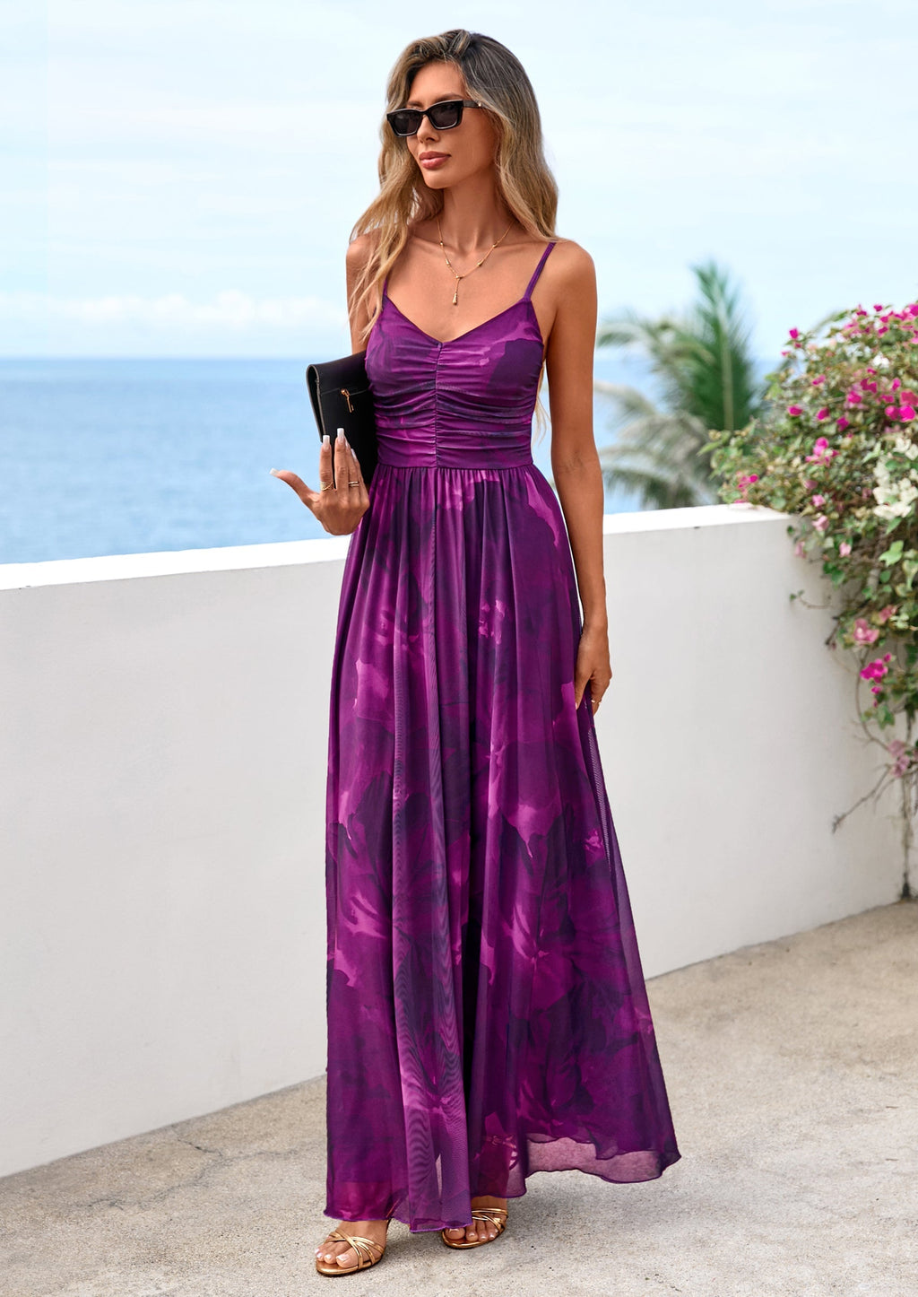 PRETTYGARDEN Women's Floral Maxi Dress Summer Outfits Spaghetti Strap Flowy Long Sundress Beach Vacation Boho Dresses