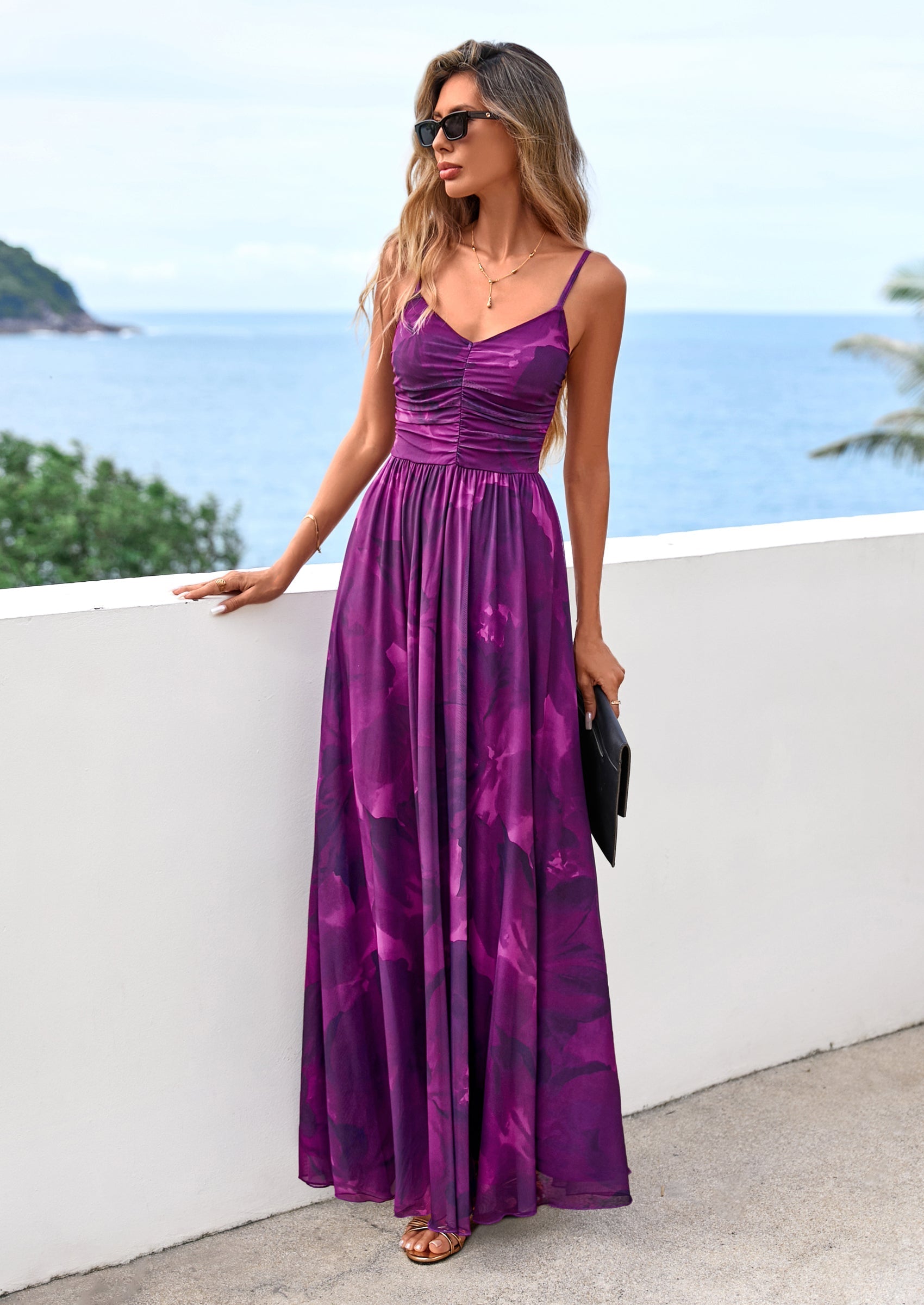 PRETTYGARDEN Women's Floral Maxi Dress Summer Outfits Spaghetti Strap Flowy Long Sundress Beach Vacation Boho Dresses