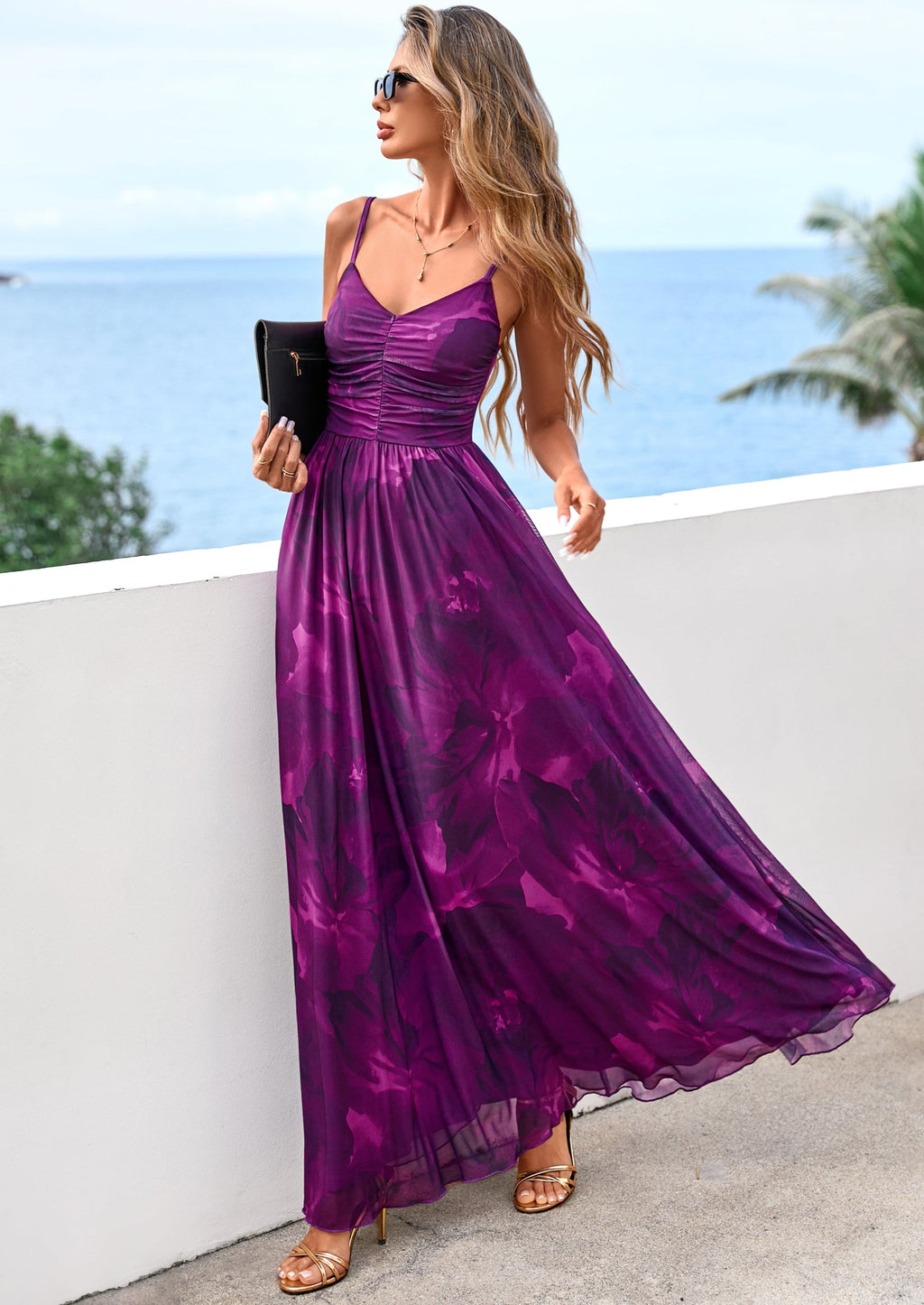 PRETTYGARDEN Women's Floral Maxi Dress Summer Outfits Spaghetti Strap Flowy Long Sundress Beach Vacation Boho Dresses
