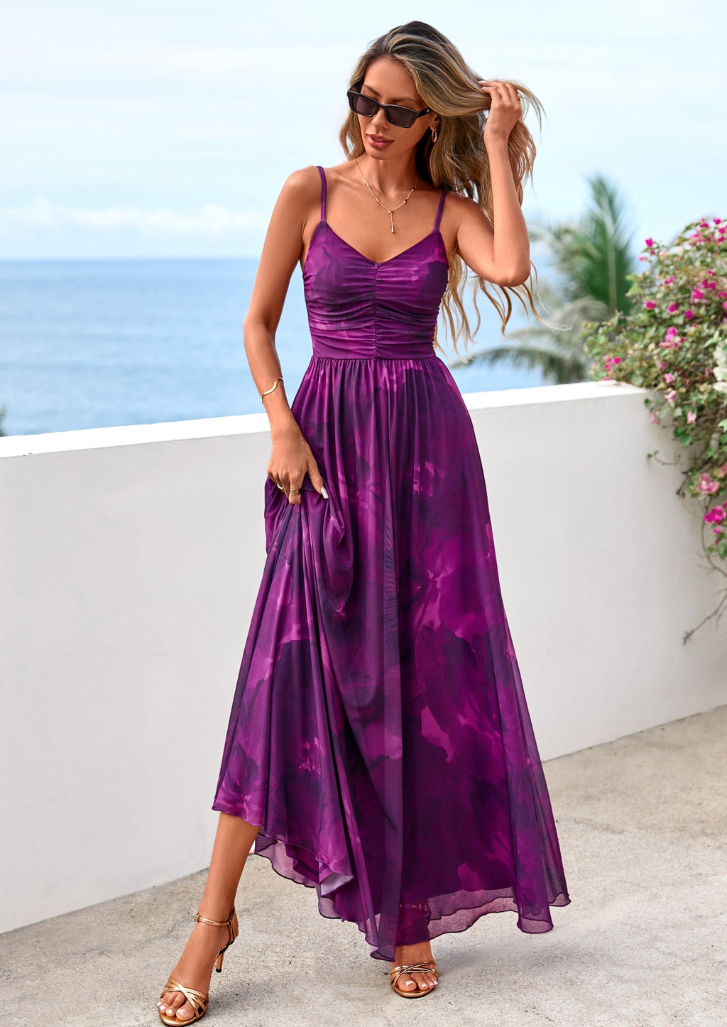 PRETTYGARDEN Women's Floral Maxi Dress Summer Outfits Spaghetti Strap Flowy Long Sundress Beach Vacation Boho Dresses