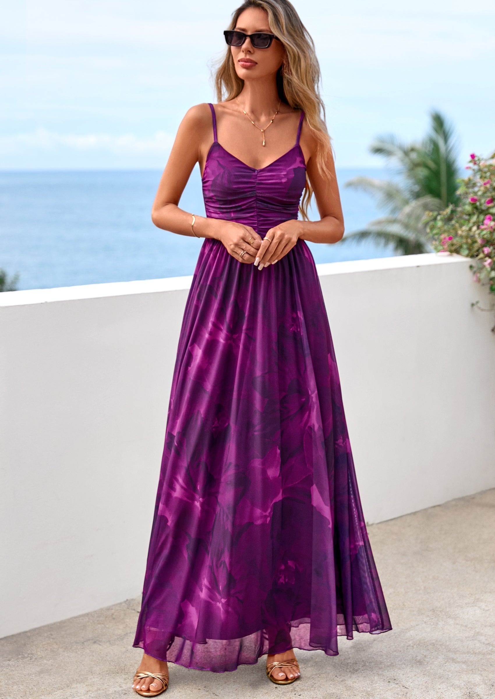 PRETTYGARDEN Women's Floral Maxi Dress Summer Outfits Spaghetti Strap Flowy Long Sundress Beach Vacation Boho Dresses