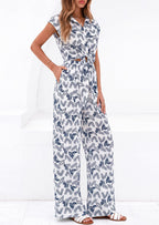 PRETTYGARDEN 2 Piece Sets For Women Summer Striped Button Down Tie Front Crop Tops Wide Leg Pants Floral Lounge Set
