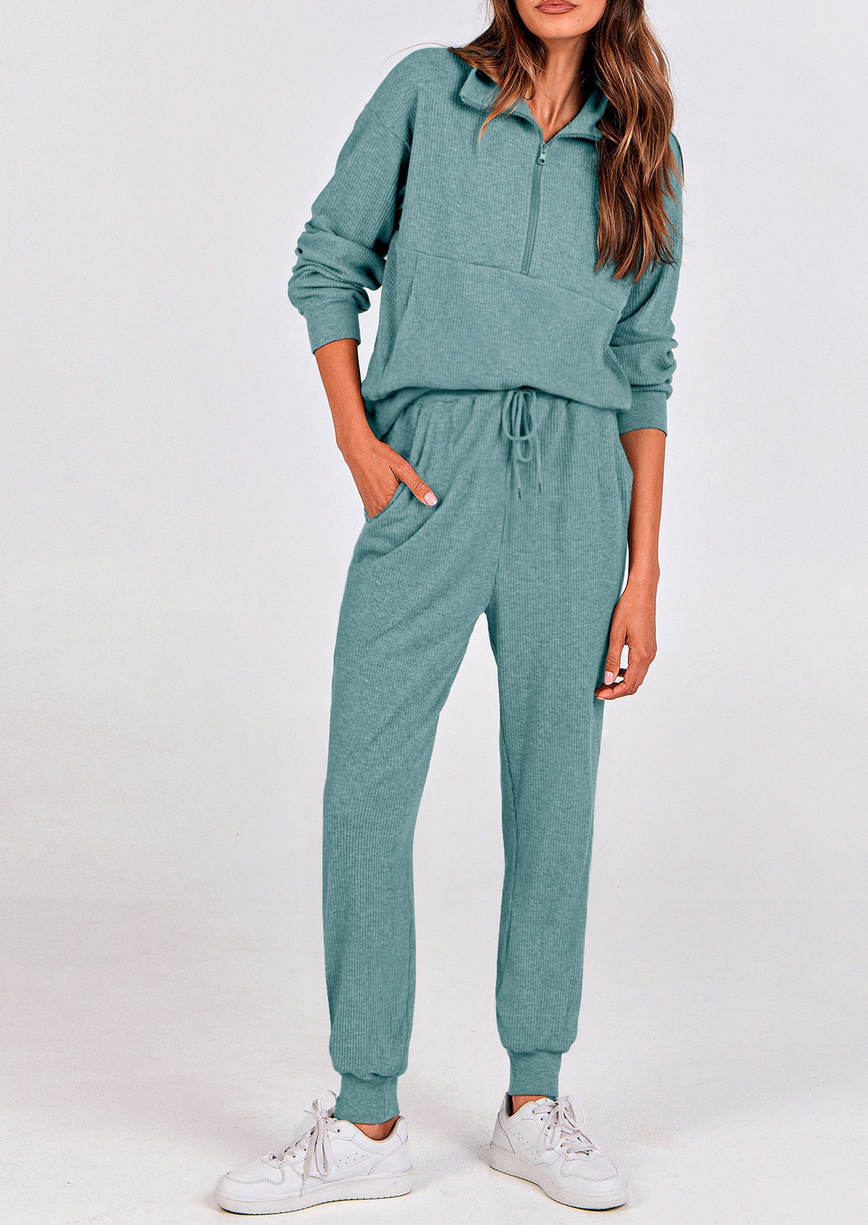PRETTYGARDEN Women's Fall 2 Piece Lounge Sets Zip Up Sweatshirt Jogger Pants Sweat Track Suits Travel Outfit Winter Clothing