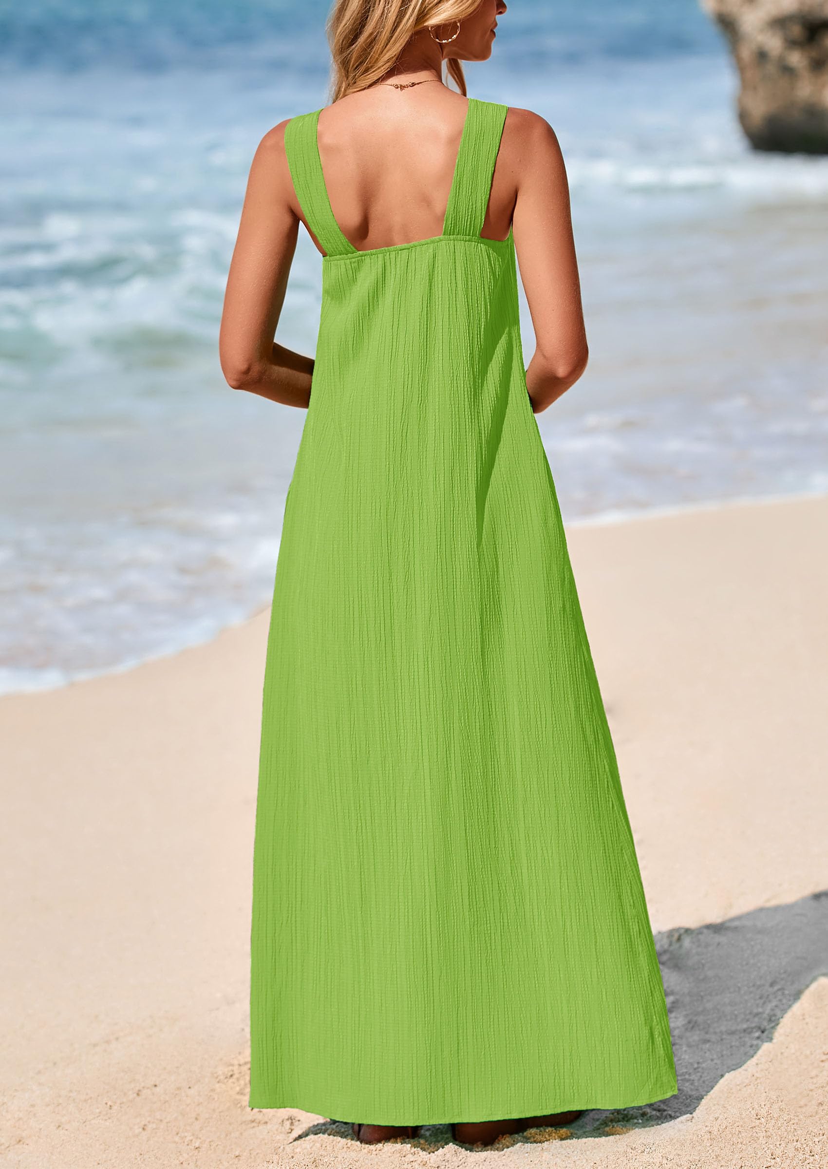PRETTYGARDEN Womens Casual Long Summer Dresses Sleeveless Strappy Loose Flowy Beach Vacation Maxi Dress with Pockets