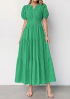 PRETTYGARDEN Womens Summer Maxi Dresses Casual Puff Sleeve V Neck Smocked Flowy Eyelet Cotton Dress Spring Sundress