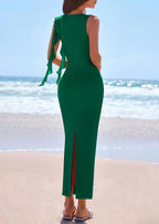 PRETTYGARDEN Women's Summer Maxi Dresses Sleeveless Ruffle Formal Wedding Guest Cocktail Mesh Bodycon Split Long Dress