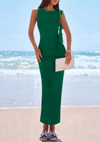 PRETTYGARDEN Women's Summer Maxi Dresses Sleeveless Ruffle Formal Wedding Guest Cocktail Mesh Bodycon Split Long Dress